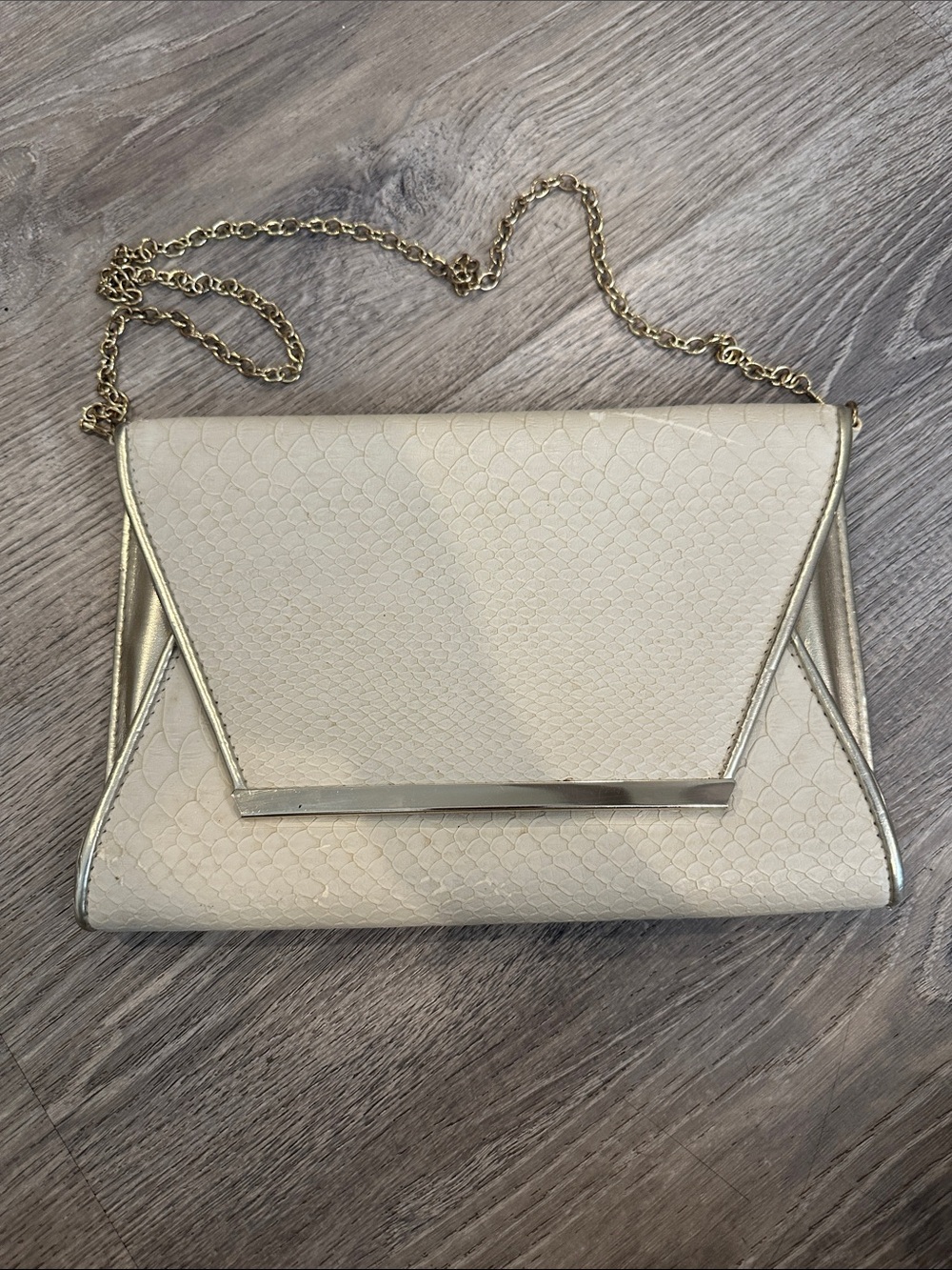 Aldo Ivory Textured Envelope Crossbody Clutch with Gold Chain